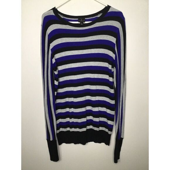 Worthington Womens Large Tall LT Sweater Boat neck Pullover Blue/Gray Stripped - Picture 2 of 11